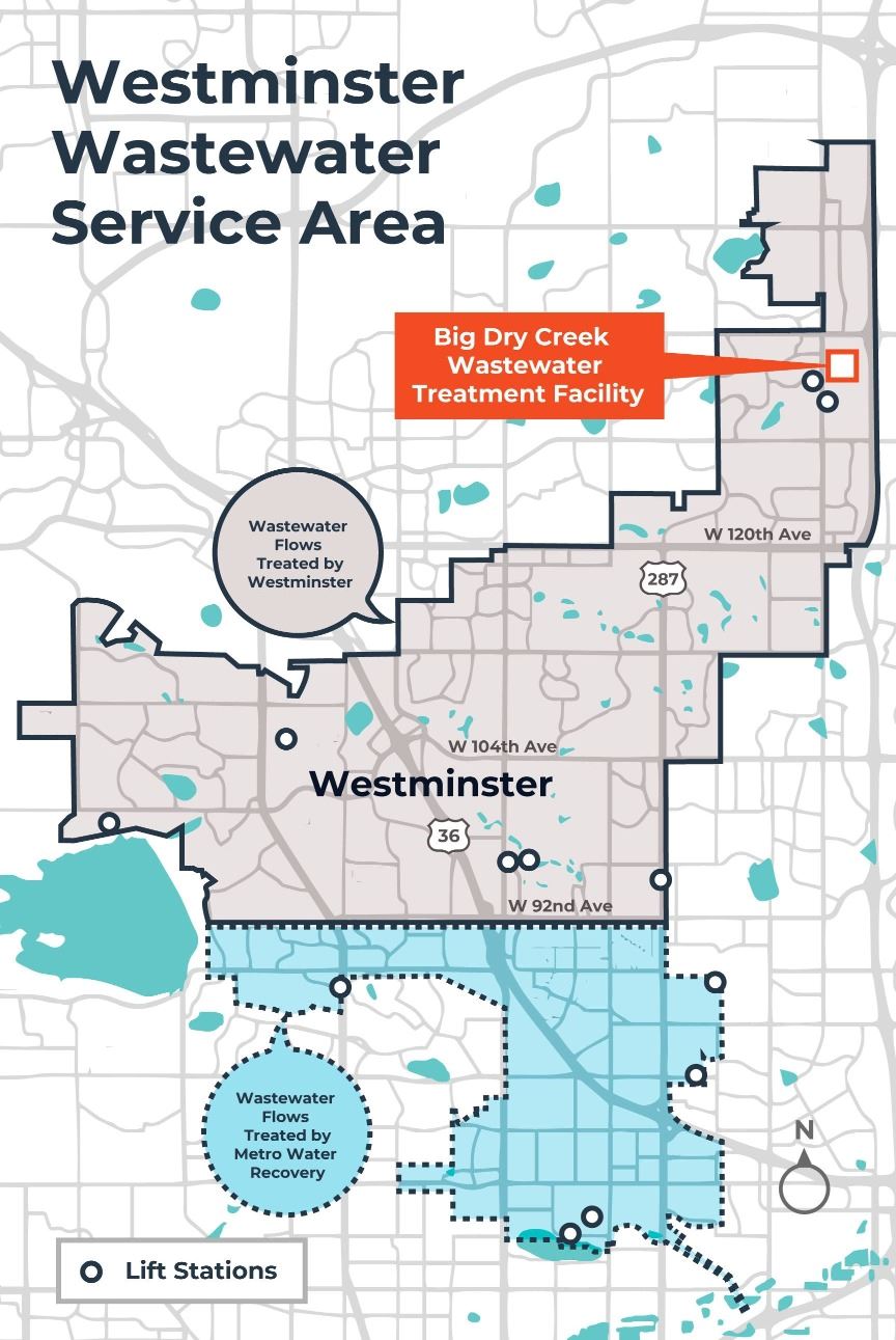 Service area map for wastewater in Westminster 
