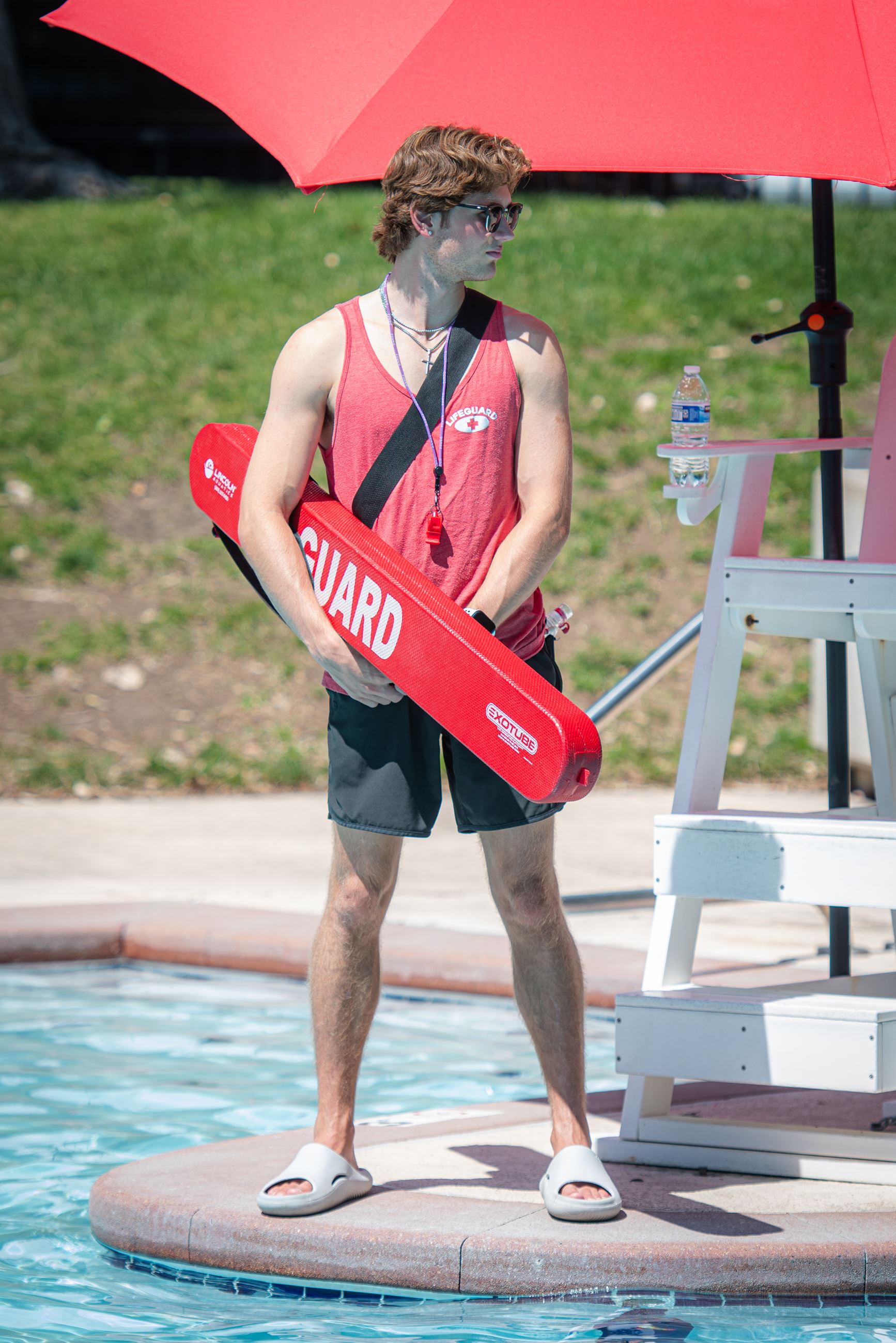 Lifeguard on stand at Countryside Outdoor Pool