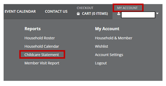 Illustration of the screen showing the report section for printing your Childcare statement.