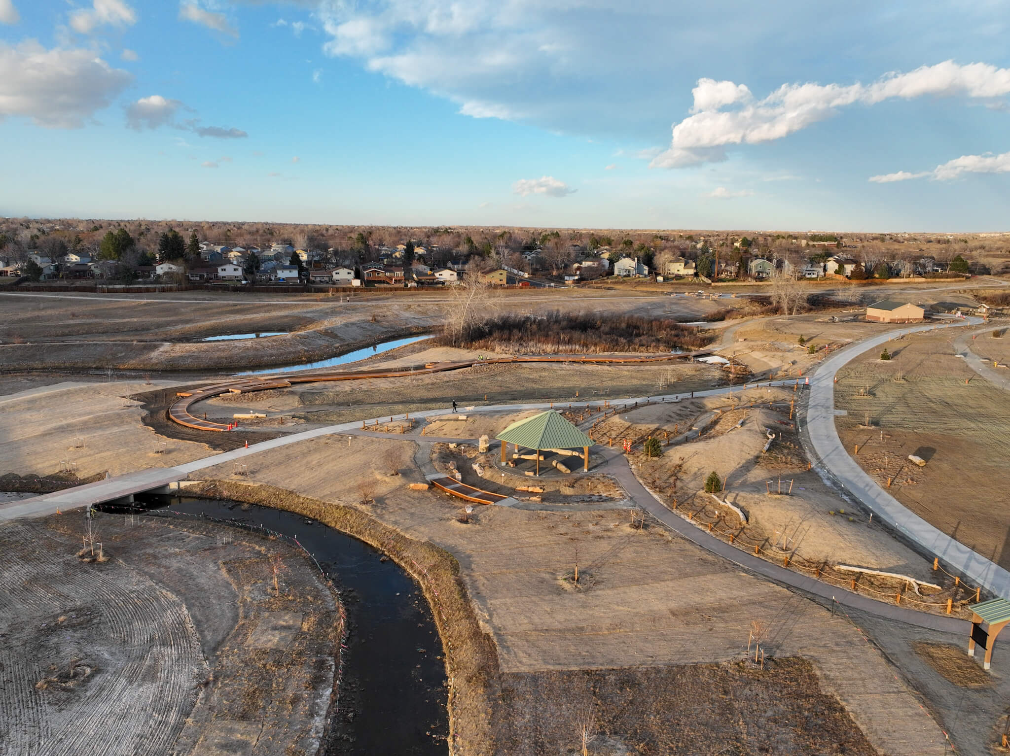 Drone image of Big Dry Creek project work