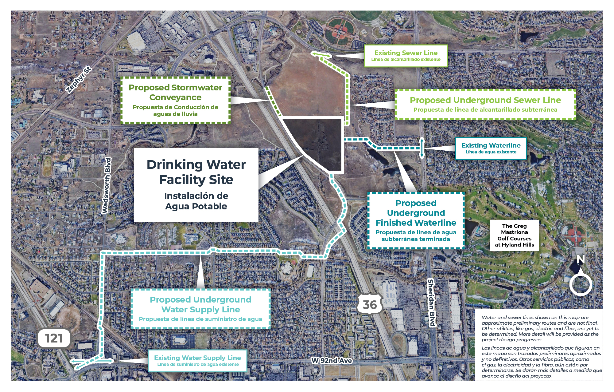 Map of project alignments in relation to drinking water facility